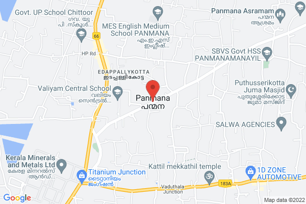 near highway, temple, school, mosque, hospital, panchayath location  Panmana, Kerala, India