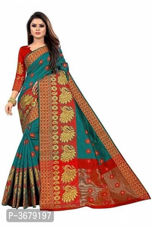 Peacock Border Cotton Silk Woven Design Sarees