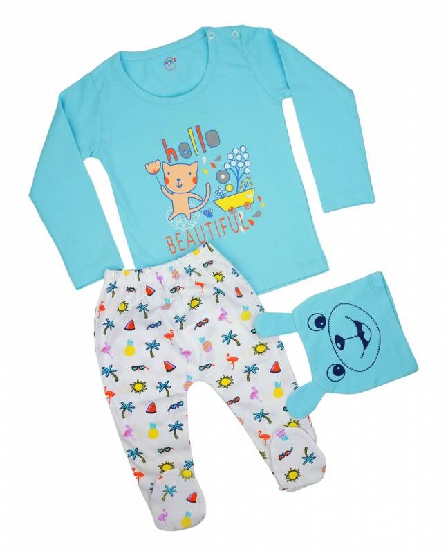 Cotton Bodysuits for Baby Full Sleeve Top and Long Pants set with Cap
