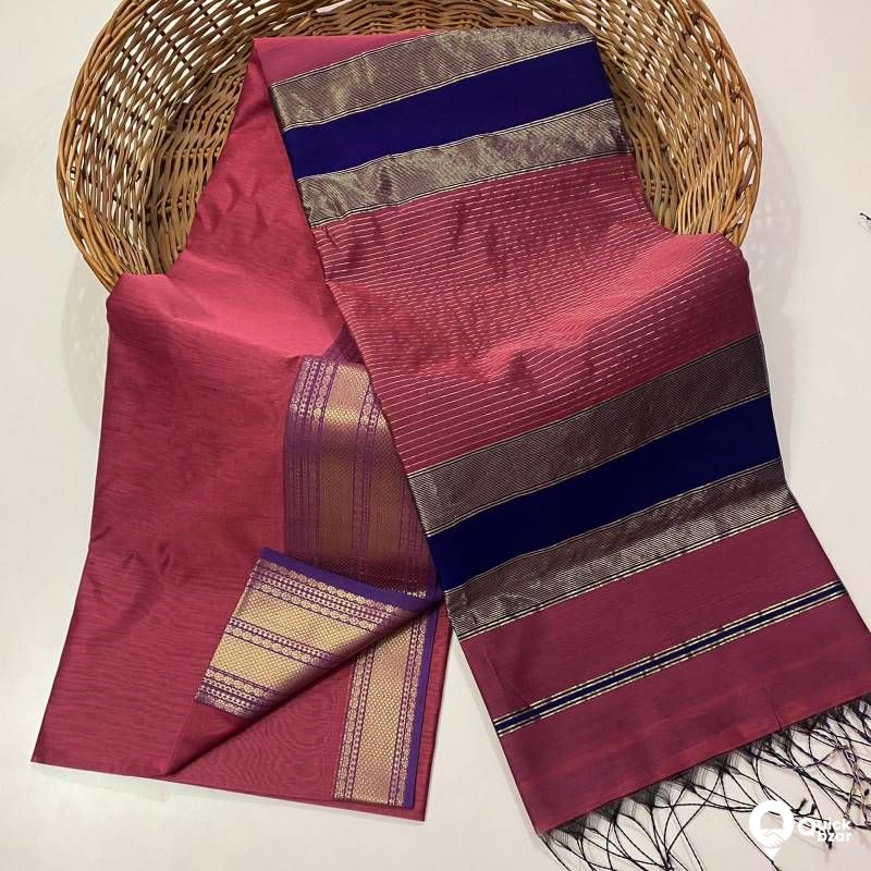 Beautiful Pure Maheshwari handwoven zari border saree