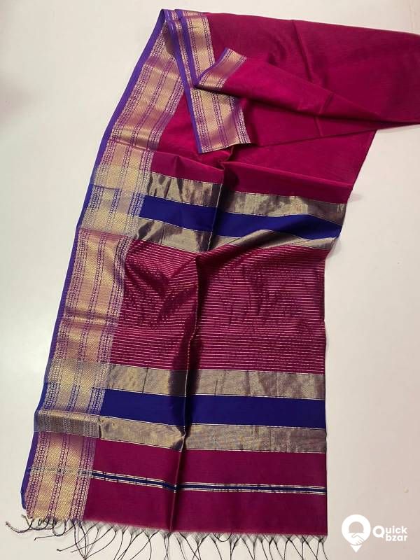 Beautiful Pure Maheshwari handwoven zari border saree
