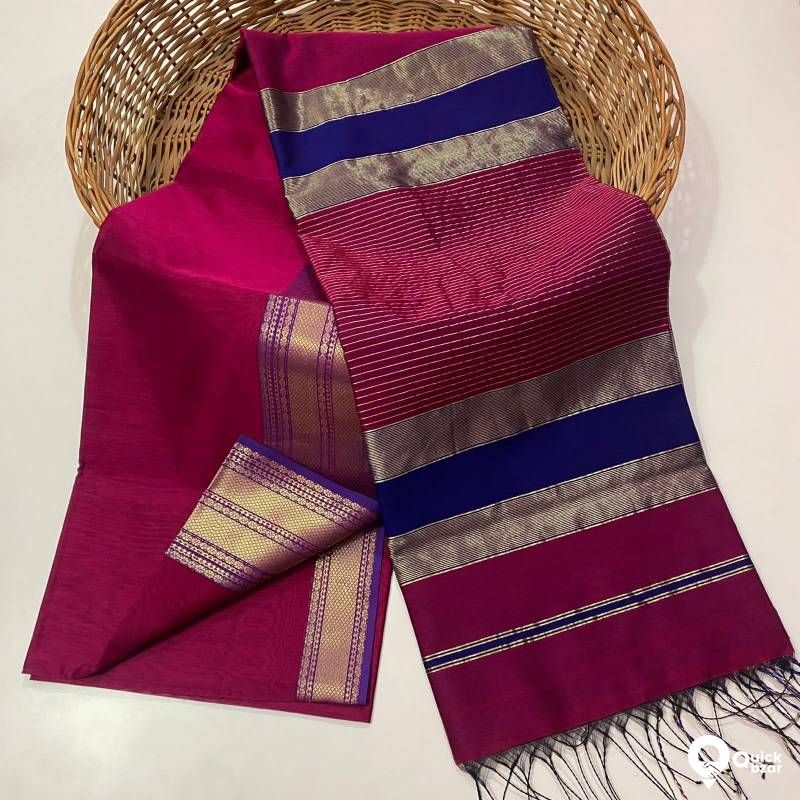 Beautiful Pure Maheshwari handwoven zari border saree