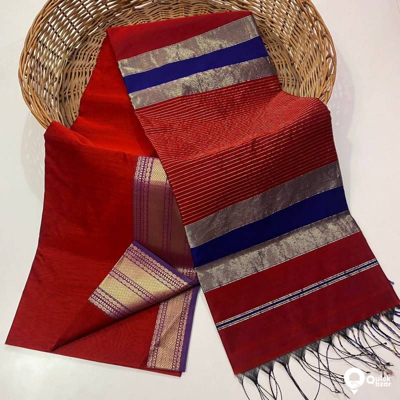 Beautiful Pure Maheshwari handwoven zari border saree