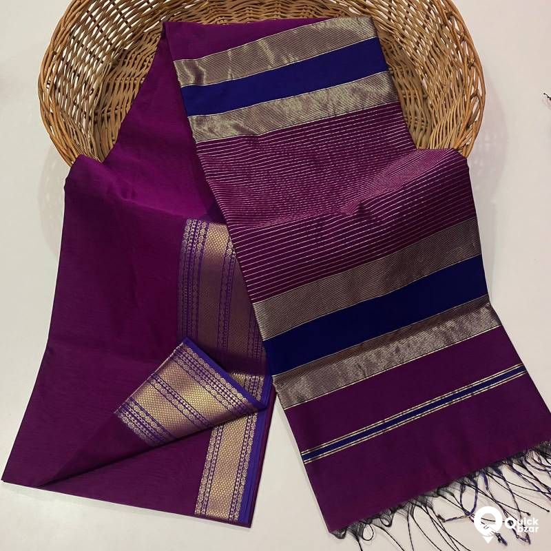Beautiful Pure Maheshwari handwoven zari border saree