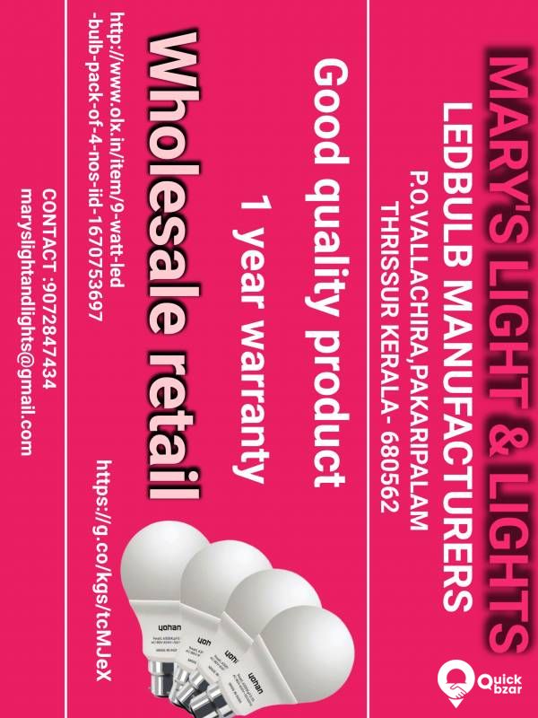 9 WATT LED BULB  PACK OF 4 NOS  ₹:300   1YEAR WARRANTY PRODUCT