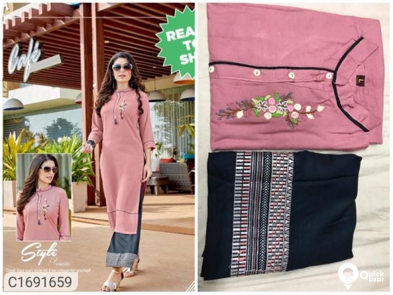 Delightful Embroidered Rayon Kurti Palazzo Set