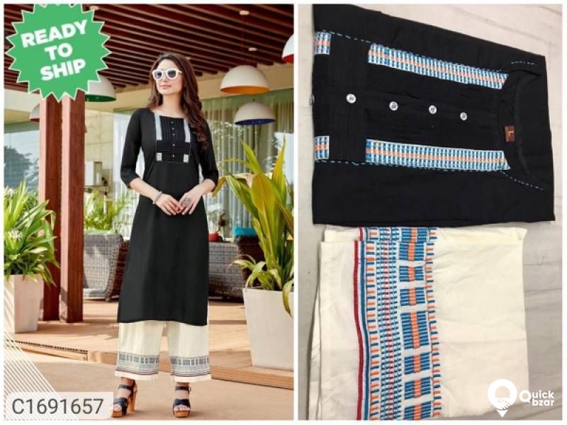 Delightful Embroidered Rayon Kurti Palazzo Set