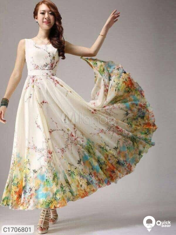Aura Digital print Georgette Floor Length Kurti