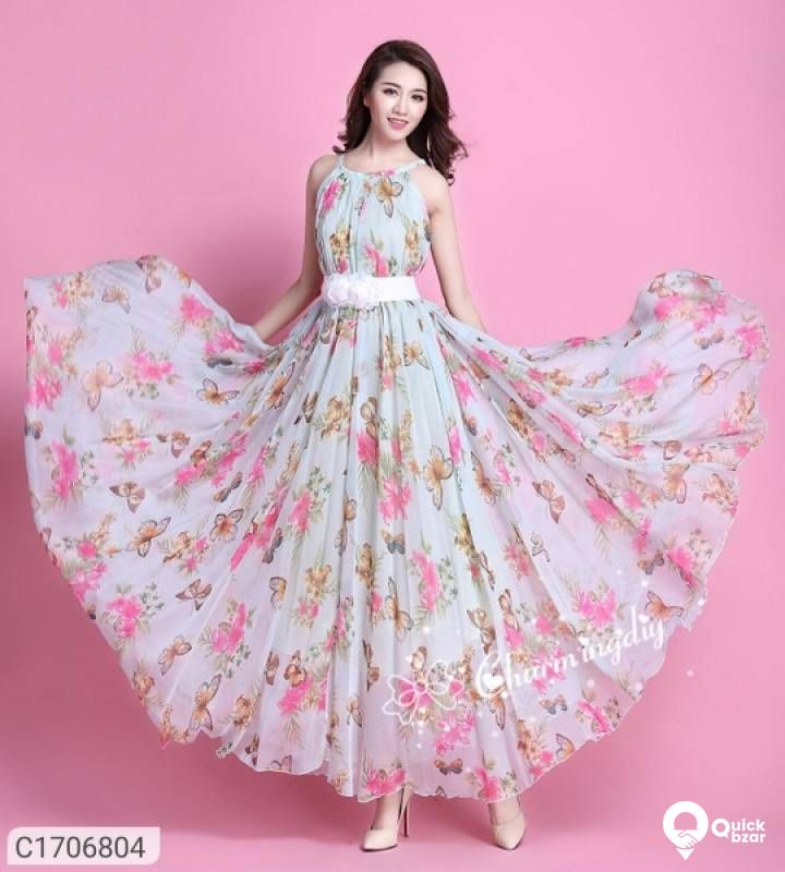 Aura Digital print Georgette Floor Length Kurti